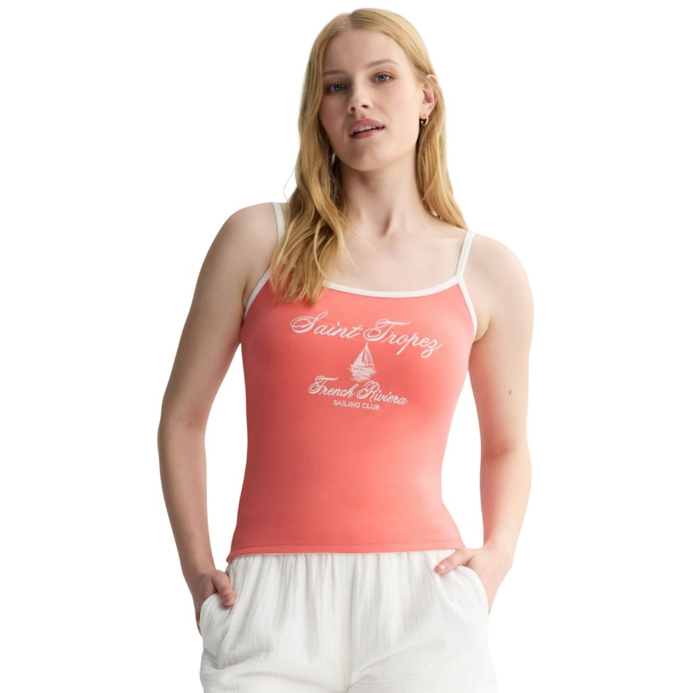 Saint Tropez French Riviera Sailing Club Graphic Cami Coral Pink Tank Top Medium